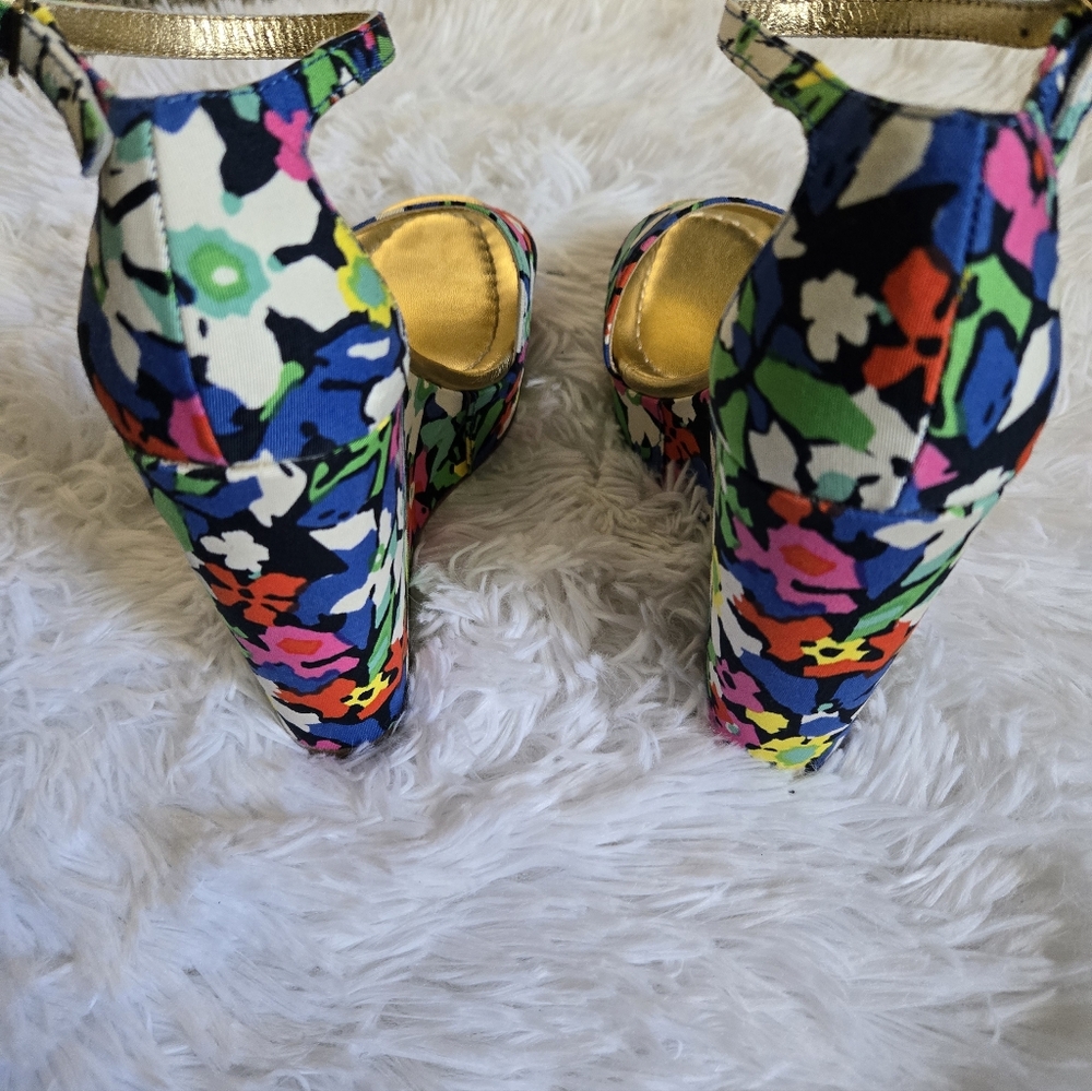 Kate Spade Multicolor Floral Heels with Gold Accents - Picture 3 of 5